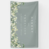 Banderoles 3'x5' Green Snowberry+Eucalyptus Mariage Welcome B (Vertical)