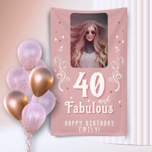 Banderoles 40 ans et Fabuleux Feuillage Rose Photo 40e Annive