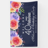 Banderoles 40 et texte fabuleux - Aquarelle Floral Anniversai (Vertical)