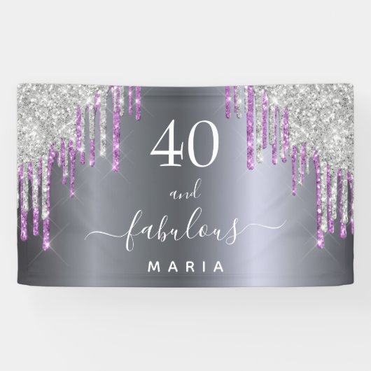 Banderoles 40 fabuleux anniversaire argent violet parties sci (Horizontal)