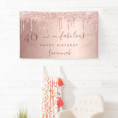 Banderoles 40 Fabuleux anniversaire rose gouttes rose or (En situation)