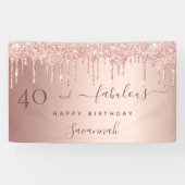 Banderoles 40 Fabuleux anniversaire rose gouttes rose or (Horizontal)