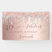 Banderoles 40 Fabuleux anniversaire rose or gouttes d'argent (Horizontal)