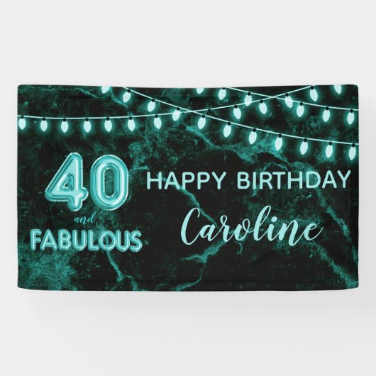 Banderoles 40 & Fabuleux Turquoise noir éclairs de ballon Ann (Horizontal)