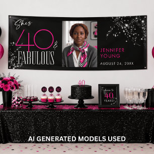 Banderoles 40 Fantastique Photo d'anniversaire Noir Rose Glam
