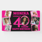 Banderoles 40e anniversaire 7 photos nom rose noir (Horizontal)