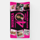 Banderoles 40e anniversaire 7 photos nom rose noir (Verticale)