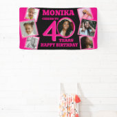 Banderoles 40e anniversaire 7 photos nom rose noir (Insitu)