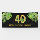 Banderoles 40e anniversaire Black and Gold Tropical Feuilles  (Horizontal)