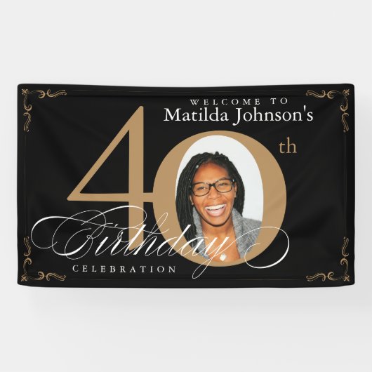 Banderoles 40e anniversaire Black Gold Calligraphy Photo pers (Horizontal)