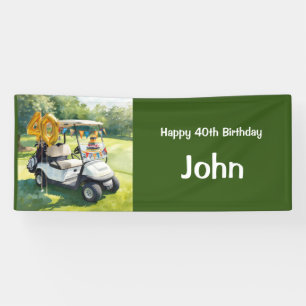 Banderoles 40e anniversaire de golf au golfeur avec voiturett