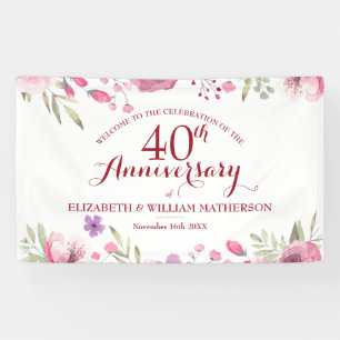 Banderoles 40e anniversaire de rubis floral aquarelle Bienven