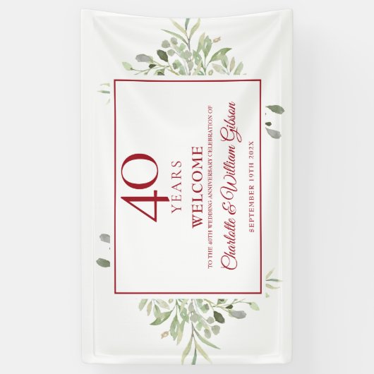 Banderoles 40e anniversaire du Mariage Ruby Verdure Bienvenue (Vertical)