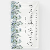 Banderoles 40e anniversaire Dusty Blue Floral Bienvenue (Vertical)