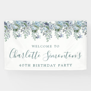 Banderoles 40e anniversaire Dusty Blue Floral Bienvenue