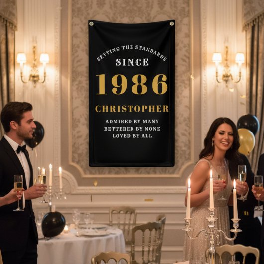 Banderoles 40e Anniversaire Né 1986 Ajouter un nom Noir Or