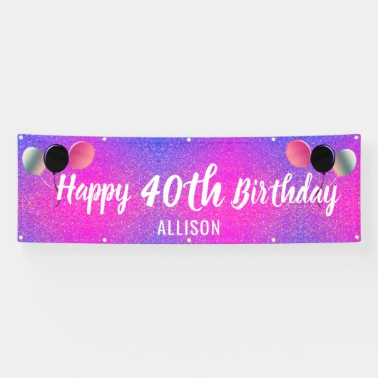 Banderoles 40e anniversaire Pink Purple Parties scintillant p (Horizontal)