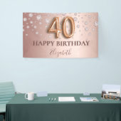 Banderoles 40e anniversaire rose or diamants script de ballon (Salon professionnel)
