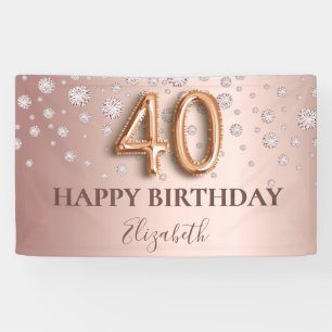 Banderoles 40e anniversaire rose or diamants script de ballon