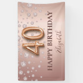 Banderoles 40e anniversaire rose or diamants script de ballon (Vertical)