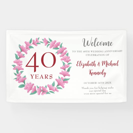 Banderoles 40e anniversaire Ruby Floral Mariage de couronne (Horizontal)