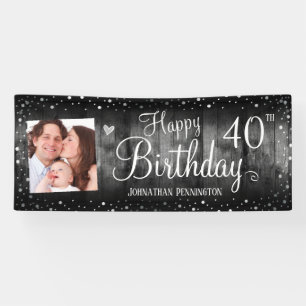 Banderoles 40e anniversaire Rustic Wood Photo Silver Confetti