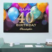 Banderoles 40e fête d'anniversaire Ballons noirs et or (Salon professionnel)