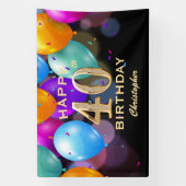 Banderoles 40e fête d'anniversaire Ballons noirs et or (Verticale)