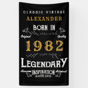 Banderoles 40th Birthday 1982 Ajouter le nom Black Gold Legen