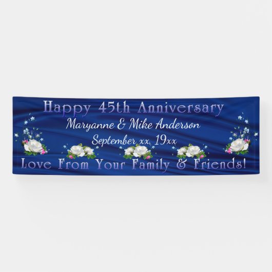 Banderoles 45e Anniversaire Blanc Roses Sapphire Custom (Horizontal)