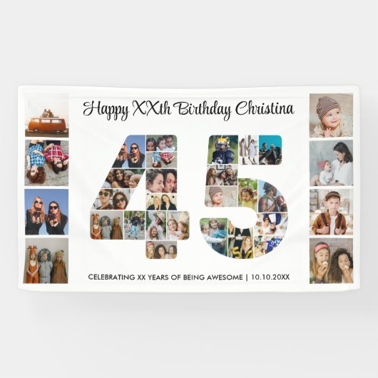 Banderoles 45e anniversaire de fête Numéro 45 Photo Collage (Horizontal)