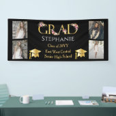 Banderoles 4 Photo Black Gold Floral GRAD Nom École (Salon professionnel)