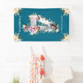 Banderoles 4e anniversaire Fleur Turquoise photo Collage bleu (En situation)