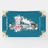 Banderoles 4e anniversaire Fleur Turquoise photo Collage bleu (Horizontal)