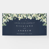 Banderoles 4'x8' Navy Snowberry+Eucalyptus Mariage Bienvenue (Horizontal)