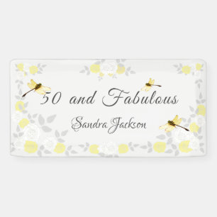 Banderoles 50 ans et Fantastique Anniversaire Jaune Gris Flor