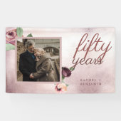 Banderoles 50 ans Mariage Anniversaire Rose or Floral (Horizontal)