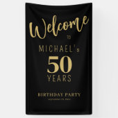 Banderoles 50 ans nom d'anniversaire personnalisé or noir (Vertical)