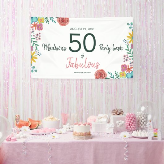 Banderoles 50 et fabuleuse élégante aquarelle florale invitat (Fête)