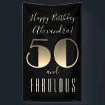 Banderoles 50 et fabuleuse typographie noire 50e anniversaire<br><div class="desc">50 et Fabulous 50th Birthday Typography Black Banner - dans élégant,  rétro glam et combinaison de couleurs tendance : noir & or. Profitez et fêtez votre 50ème anniversaire avec ce design minimaliste,  moderne et adorable.</div>