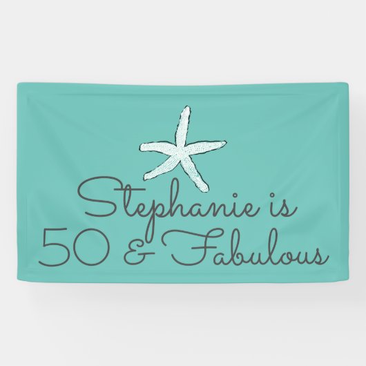 Banderoles 50 Et Fabuleux Anniversaire De Starfish Beach Bleu (Horizontal)