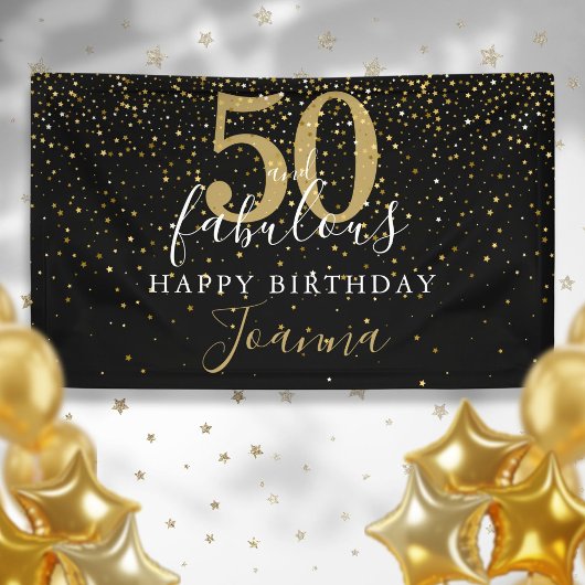 Banderoles 50 et fabuleux Anniversaire Elégant Or étoiles Noi