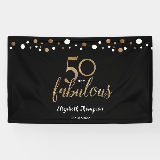 Banderoles 50 et fabuleux anniversaire or Confetti (Horizontal)