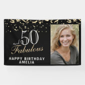Banderoles 50 et fabuleux Confetti Black 50th Birthday Photo (Horizontal)