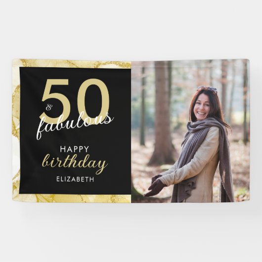 Banderoles 50 Et Fabuleux Gold Black Photo Anniversaire (Horizontal)