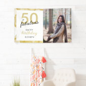 Banderoles 50 Et Fabuleux Gold White Photo Anniversaire (En situation)