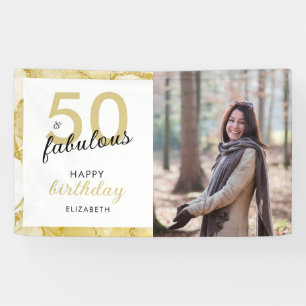 Banderoles 50 Et Fabuleux Gold White Photo Anniversaire