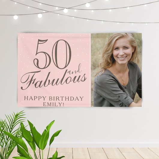 Banderoles 50 et fabuleux moderne rose 50e anniversaire Photo