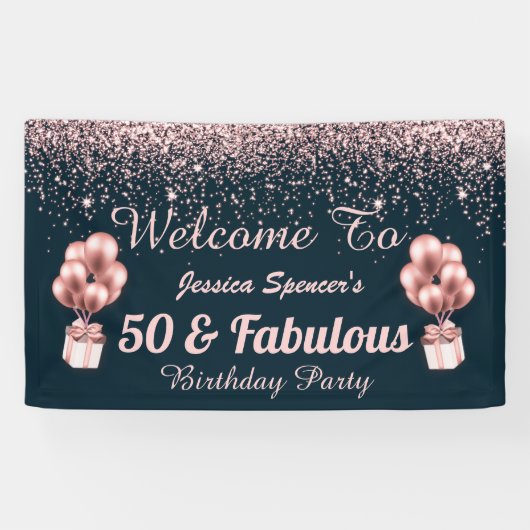Banderoles 50 et fabuleux Rose Gold 50e anniversaire Weclome (Horizontal)