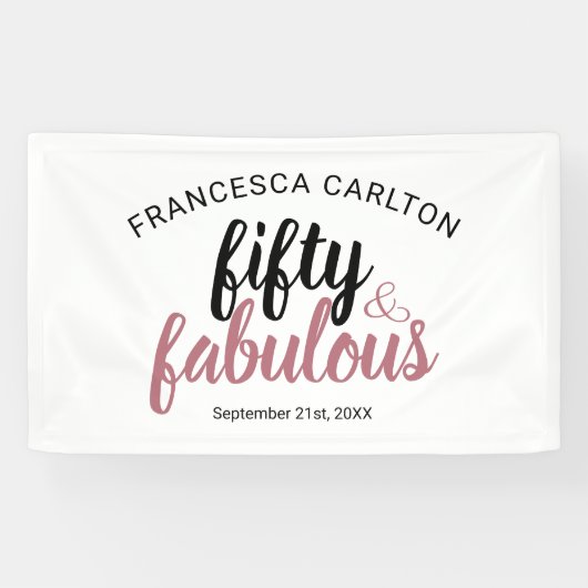 Banderoles 50 et fabuleux Rose rose anniversaire (Horizontal)